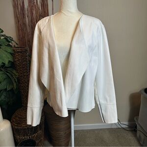 INC International Concepts Cream Open-Front Draped Faux Leather Blazer